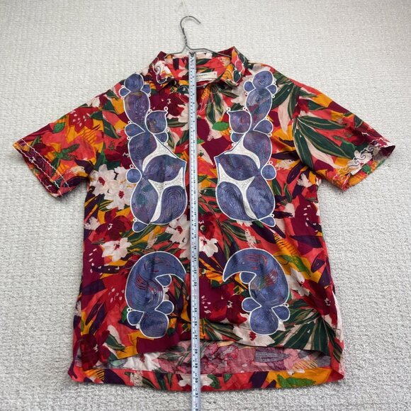 Urban Renewal Remnants Upcycled Panel Embroidery Cabana Shirt Floral AOP Sz S - Picture 9 of 16